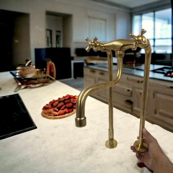 Antique Brass Kitchen Faucet With Sprayer Etsy