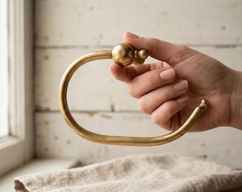 Modern Brass Towel Ring, Polished Gold Hand Towel Holder, Minimalist Bathroom Hardware, Simple Unlacquered Wall Mount Fixture