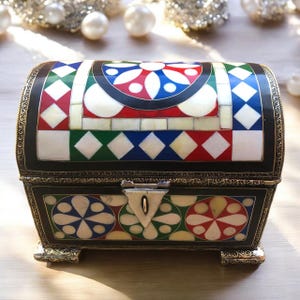Moroccan Box Decorative Jewelry Inlaid with Bone and Brass, Rectangular Filigree Trinket, Jewelry box, Mother of Pearl Gift Box, Design N-2
