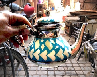 Handcrafted Silver Plated Moroccan Teapot with Bone Inlay