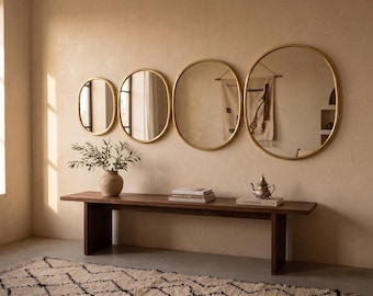 Organic Asymmetrical Brass Mirror set Handcrafted Unlacquered Brass Wall Mirror  Rustic Luxury Decor  Irregular Oval Vanity Mirror