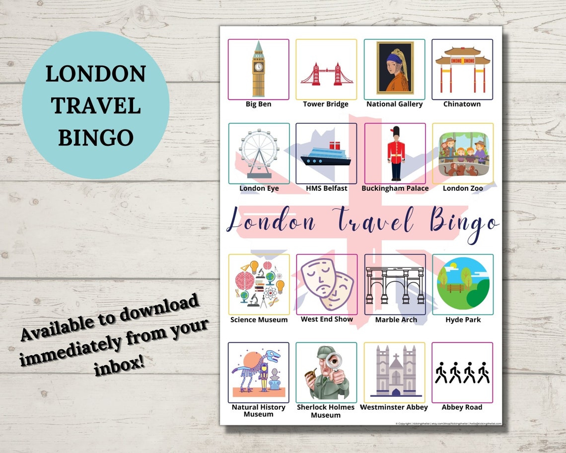 London Travel Bingo London Vacation Printable Travel Game | Etsy