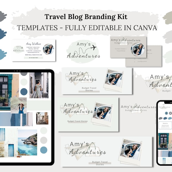 Travel Blog Branding Kit, Travel Logo, Customizable Branding Bundle, Logo Design, Business Brand Kit, Travel Blog Logo, Email Signature