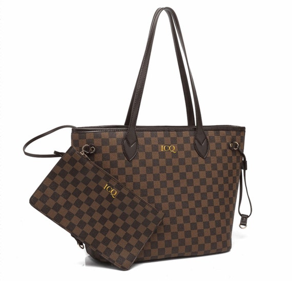 Brown personalised checkered tote bag personalised Etsy
