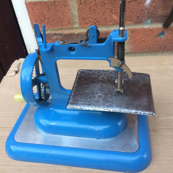 Blue Vulcan MK1 Toy, Child's Hand Crank Chain Stitch Sewing