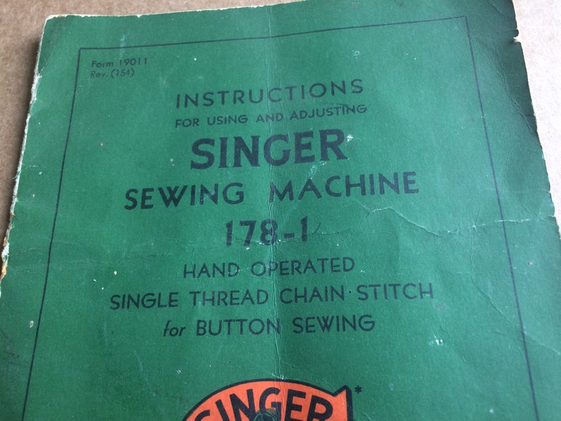 Singer Sewing Machine 1781 Instruction Manual Single Thread