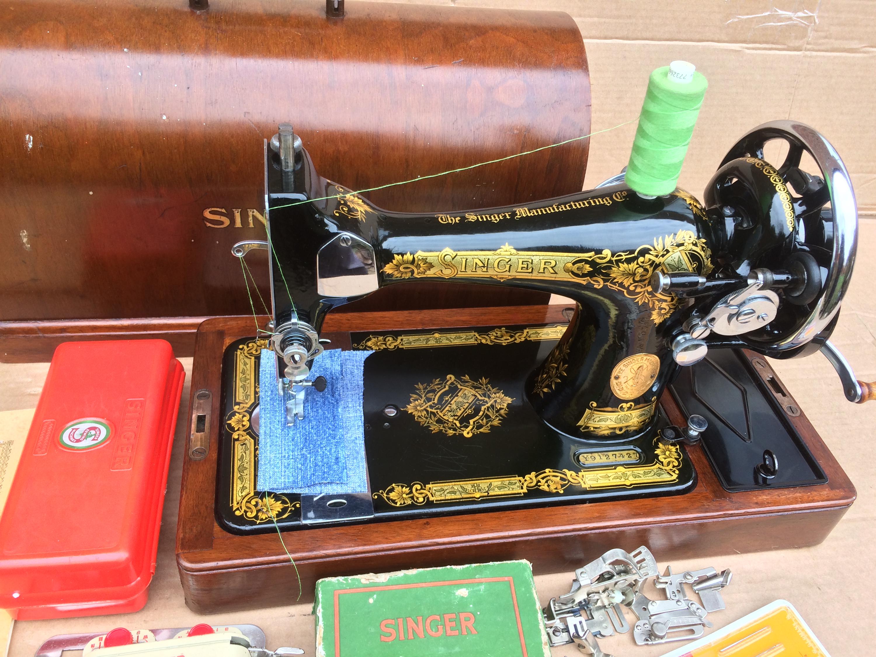 Vintage Singer 28, 28K Hand Crank Sewing Machine With Bentwood Case and ...