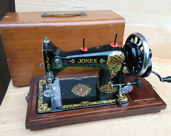 Jones Hand Crank Vintage Sewing Machine: Antique Home Decor