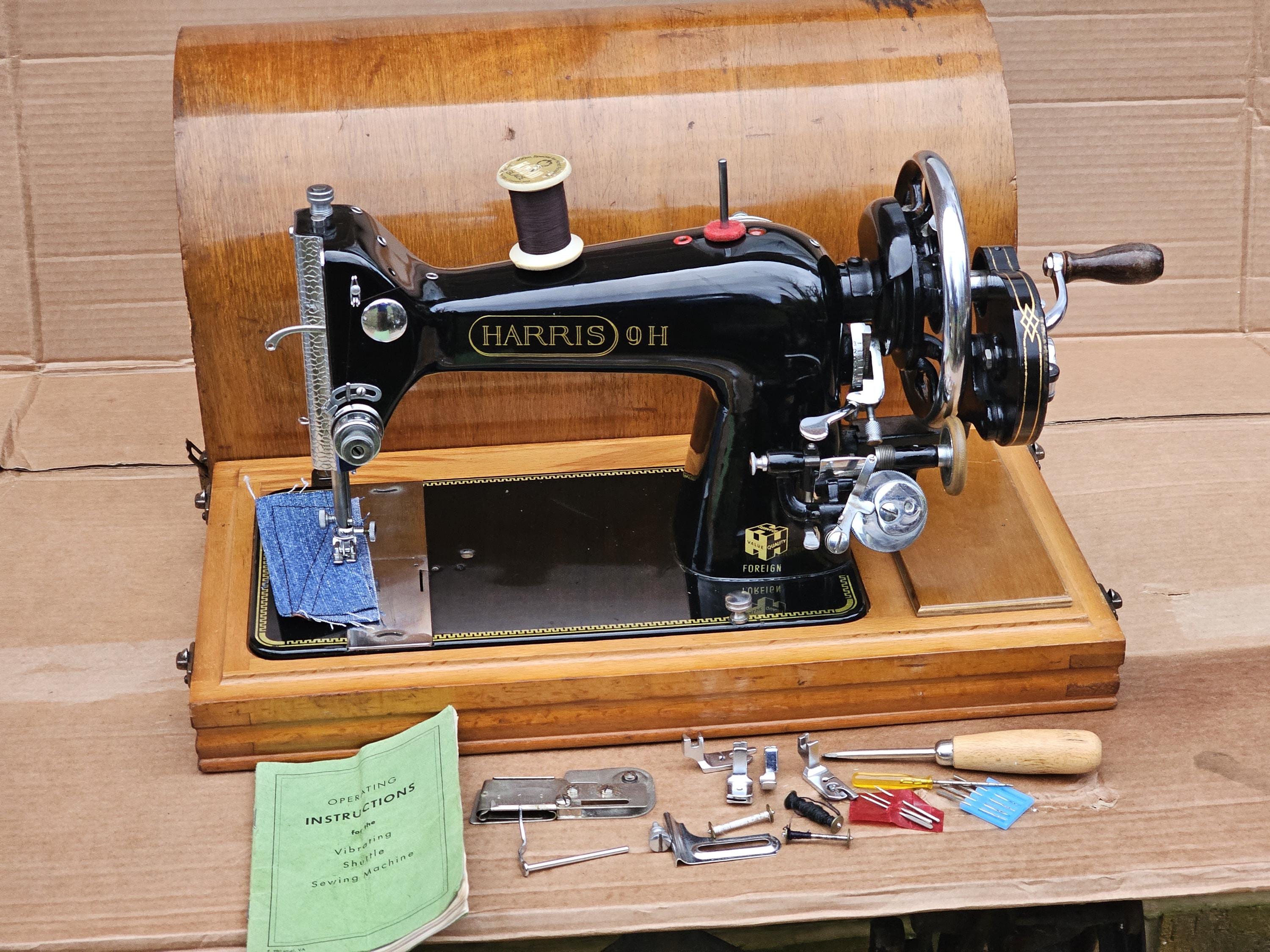 Harris 9H Hand Crank Sewing Machine With Istruction Manual and