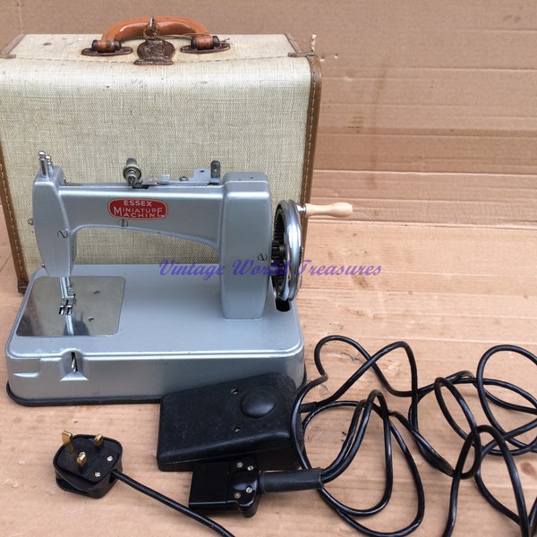 Vintage Essex miniature/toy chain stitch Electric and hand crank sewing machine, Toy Sewing Machine