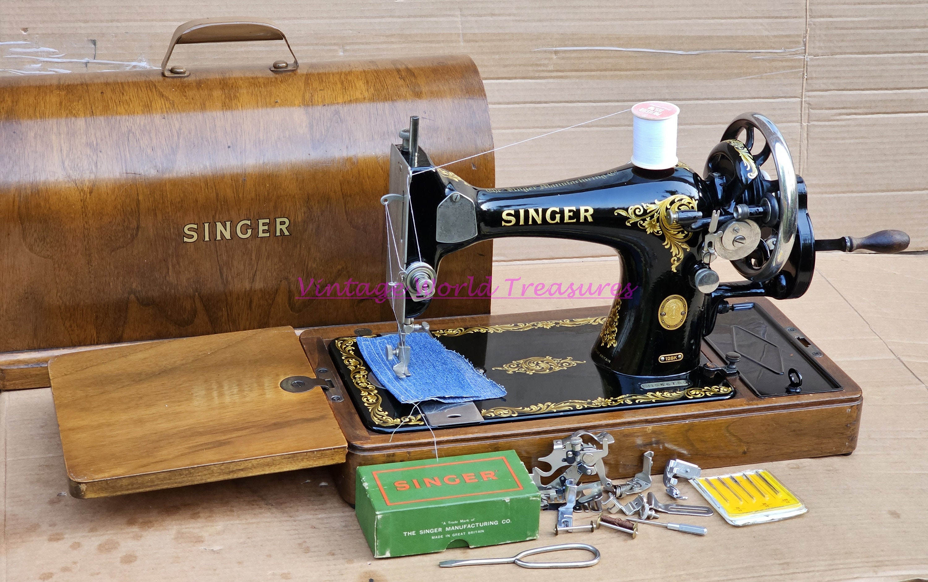 SINGER Sewing Machine Bentwood Carrying Wooden Case Top Cover Lid