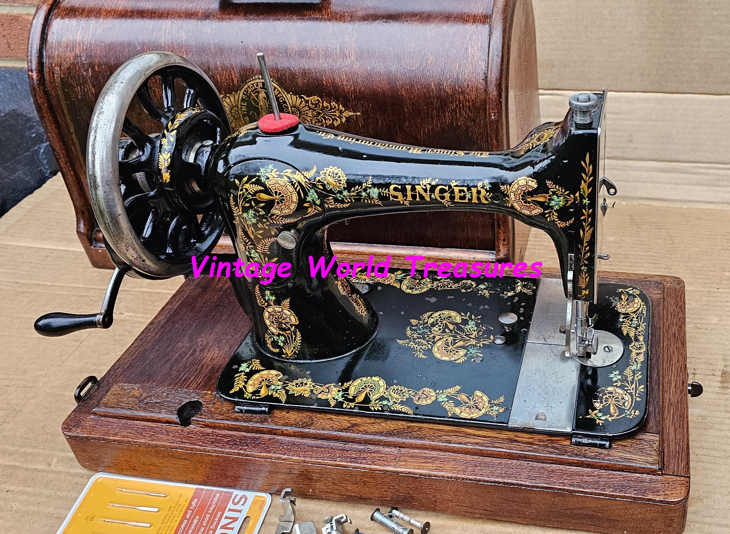 Singer VS3 Antique Hand Crank Sewing Machine With Ottoman