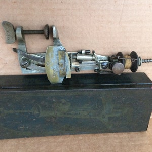 Antique "The Moldacot Pocket" Sewing Machine with Original Tin