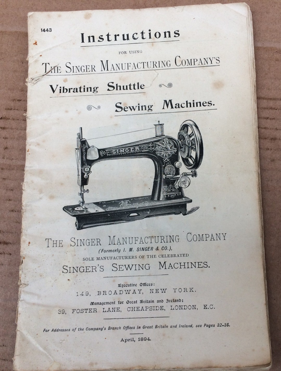 Singer Vibrating Shuttle Sewing Machines 1894 Instruction Manual Etsy