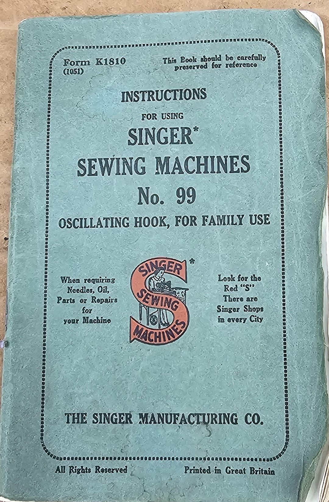 ANCIEN MANUEL INSTRUCTIONS Singer Machine A Coudre N 15K88 Couture EUR 29,90 - FR