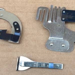 Underbraider (Simanco 35963), Bias Gauge (Simanco 25525) and Singer Shirring Plate / Ribbon guide