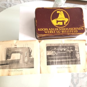 Adler Vintage sewing machine Accessories Tin with Instruction Manual