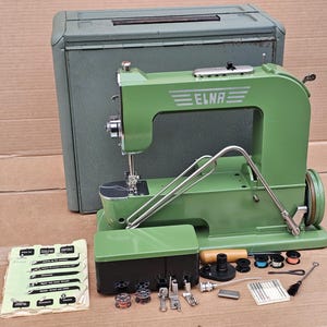 Elna Grasshopper Electric Free-Arm Sewing Machine with accessories & instruction Manual