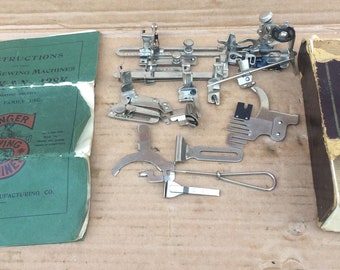 Vintage Singer Low Shank Sewing Machine Attachments & Manual