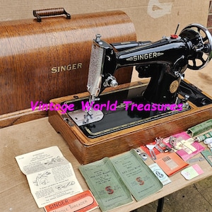 Singer 201K Electric Vintage naaimachine met handleidingen