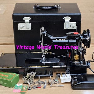 Máquina de costura Singer 222K Featherweight de braço livre, 1954, com acessórios (veja o vídeo)