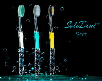 Antimicrobial Solodent Toothbrushes Soft, 3pk. Silver, Silver and Jade, Silver and Charcoal and Gold.