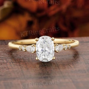 Lab Grown Diamond Engagement Ring Oval Diamond Ring Unique Solid Yellow Gold Diamond Ring Thin Band Delicate Women's Wedding Promise Ring
