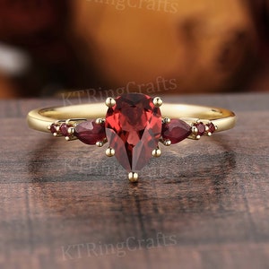 Pear Shaped Ruby Engagement ring,14k Yellow Gold Ruby ring,Teardrop ring,Cluster Bridal Ring,July Birthstone ring,Promise ring,Marriage gift