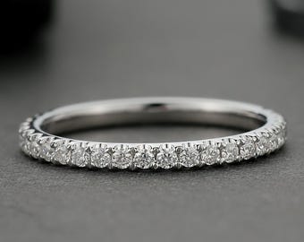 Pave Wedding Band, Moissanite Wedding Band, Dainty Wedding Band, 3/4 Eternity Band, Anniversary Band