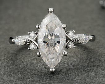 Marquise Moissanite Engagement Ring, White Gold Engagement Ring, Marquise Ring, Vintage Engagement Ring, Dainty Ring