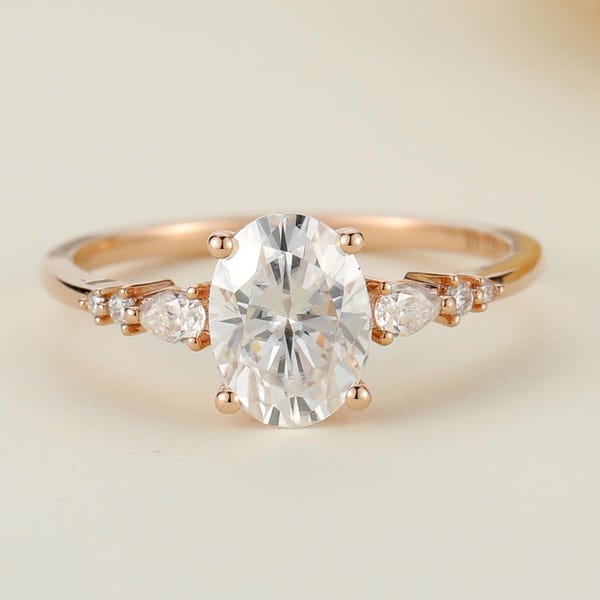 Ovaler Moissanit Verlobungsring – Vintage Verlobungsring aus 14K/18K Roségold