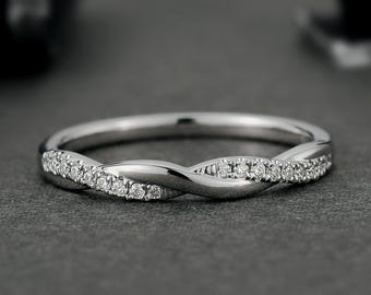 Twisted Wedding Band, Infinity Wedding Band, Pavé Moissanite Band, Half Eternity Ring, White Gold Wedding Band
