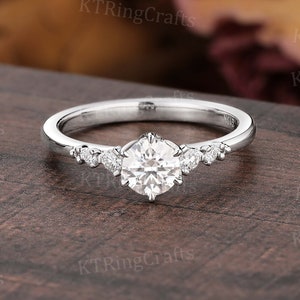 Tulp setting Moissaniet verlovingsring sierlijke 0,5 kt ronde Moissaniet gouden ring lotusbloemblaadje verlovingsring bloemenmand ring cadeau voor haar