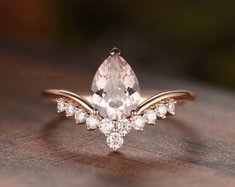 Vintage Morganite Engagement Ring Pear shaped Morganite Engagement Ring Rose Gold Ring Art deco Diamond wedding Ring Unique Anniversary Ring