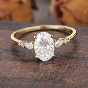 Hidden Halo Engagement Ring 14k/18k Gold Moissanite Oval Promise Ring Natural Diamond Accent Ring Unique Hidden Halo Ring Daily Wedding Ring