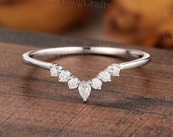 Dainty Curved Wedding Band Women 14k Solid Gold Thin Contour Ring Enhancer Moissanite/Diamond Stackable Ring Nesting Band Handmade Gifts