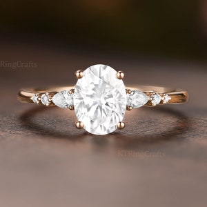 Ovalschliff Moissanite Verlobungsring, Stapelring.14K / 18K Rose Gold, Vintage Einzigartige Birne Diamant Cluster Ring Frauen, Hochzeit Brautring