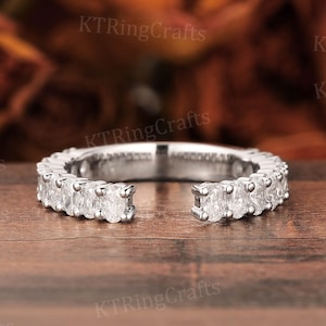 Oval Moissanite Open Wedding Band: 14k White Gold Gap Ring, 3/4 Eternity Band