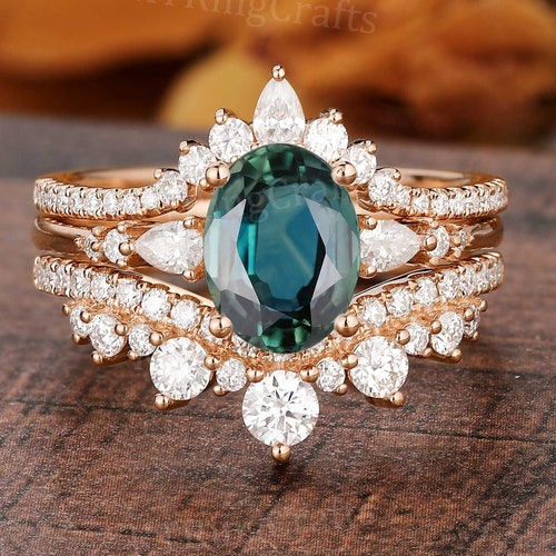 Vintage Blue-green Sapphire Engagement Ring Oval Cut Rose Gold - Etsy ...