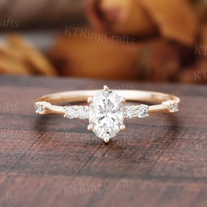Vintage 1ct Moissanite Engagement Ring,18k Rose Gold Moissanite Ring,Dainty Oval Bridal Ring,Diamond Ring,Matching Ring,Personalized Jewelry image 1
