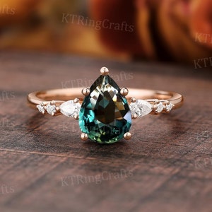 Blue Green Sapphire Engagement Ring,natural Teal Sapphire Engagement ...