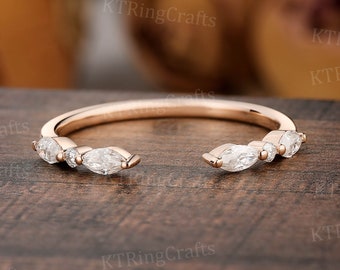 Moissanit Gap Ehering,Einzigartiger Marquise Moissanit Ring,Offener Ehering,14k Roségold Ring,zierlich passender Ring,Braut Versprechen Ring