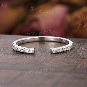 Antique Moissanite Open Wedding band,White Gold Gap ring,Diamond Pave band,Dainty Open ring,Matching Band,Minimalist ring,Anniversary Gift