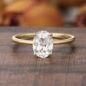Dainty White Sapphire Engagement Ring in 14k Yellow Gold Solitaire Engagement Ring Oval Promise Ring Simple Minimalist Ring Gift for Her