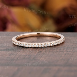 Vintage Moissanite Wedding band Rose Gold,Micro Pave Diamond ring,Half Eternity band,Matching Band,Unique Thin band,Classic ring,Ladies ring
