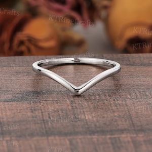 V Shape Wedding Band,14k/18k White Gold Chevron Ring,Curved Stacking Matching Ring,Simple Band,Plain Gold Ring,Minimalist Ring,Classic Ring