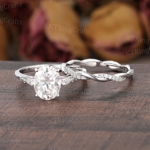 2 CT Oval Moissanite Ring Set Women Moissanite Engagement Ring Set 7x9mm Oval Ring & Infinity Band White Gold Bridal Set