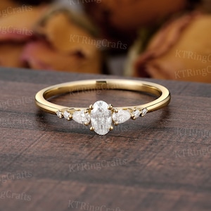Petite Moissanite Engagement ring,3*5mm Oval Moissanite ring,Solid Yellow Gold,Minimalist Diamond Ring,Dainty Stack Ring,Promise Ring