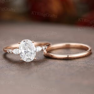 Lab Grown Diamond Bridal Set Lab Created Diamond Oval Engagement Ring With Matching Band Antique Wedding Ring Set Best Gifts for Her