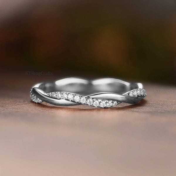 Twisted Shank Moissanite/Diamond Wedding Band,Antique White Gold Matching Ring,Infinity Band,Rope Ring,Full Eternity band,Anniversary ring